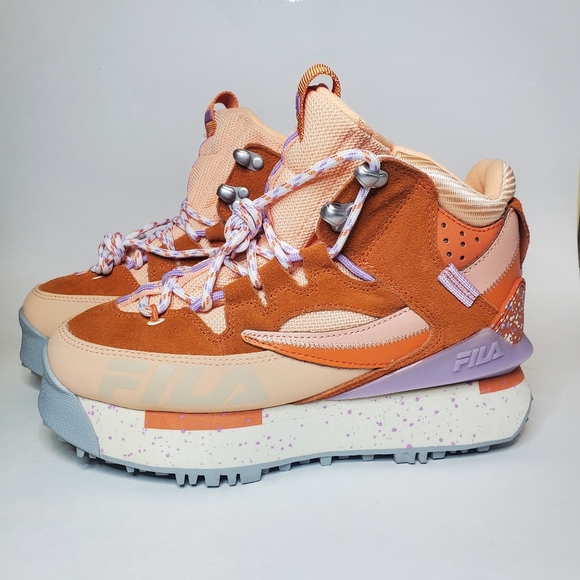 🔥  New 🔥  Fila Renno Multi Trekking Orange Suede Platform Sneakers - Picture 2 of 9